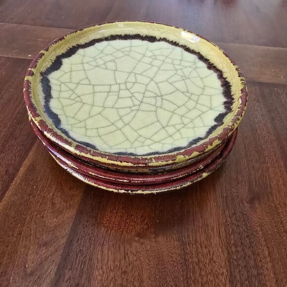 Pier 1 One CRACKLE COLLECTION Rustic Rust Pottery Stoneware Salad Plates Set 4 - Picture 4 of 4
